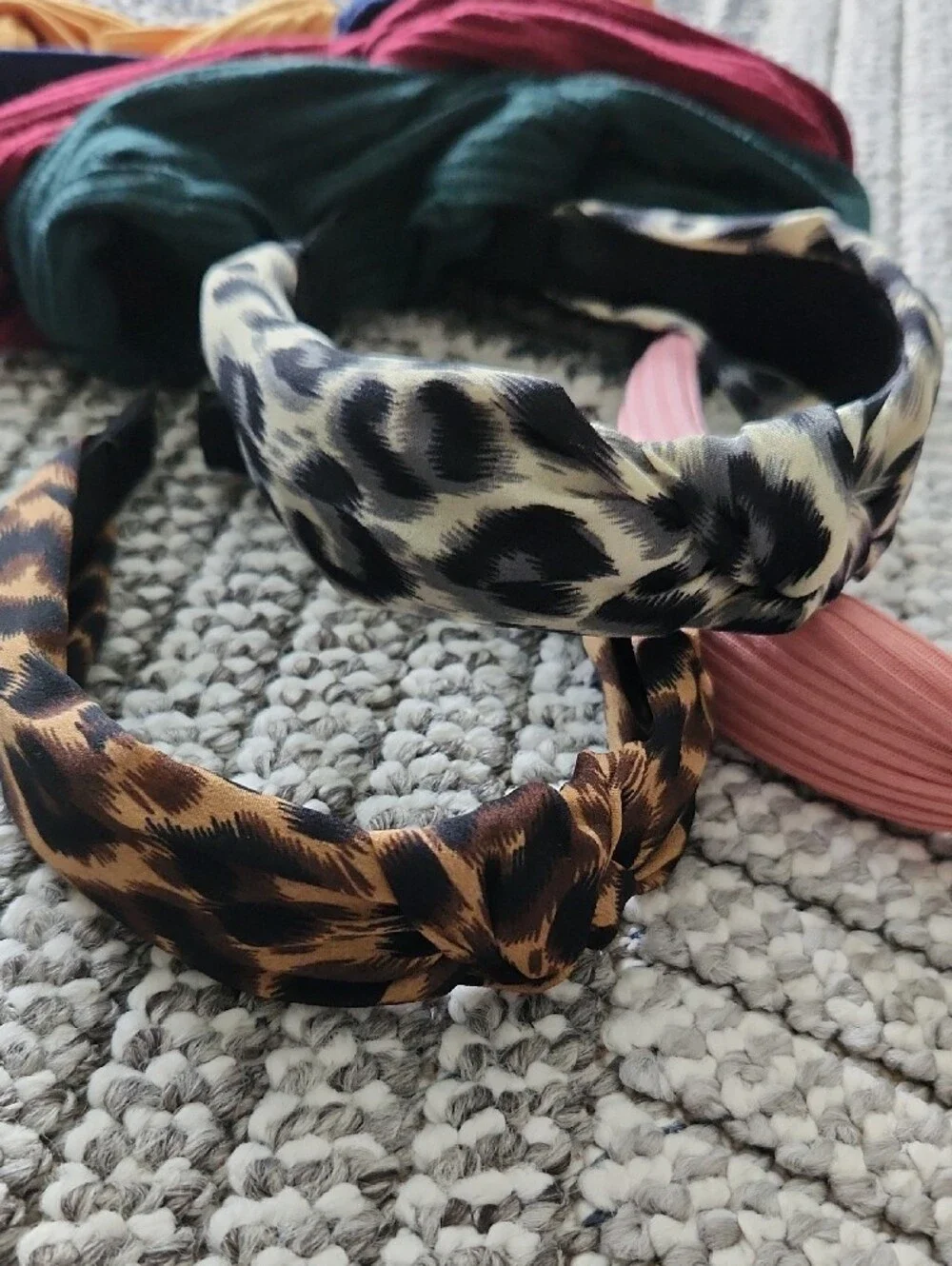 7 Assorted Knot Headbands - Pink, Leopard & Multicolor Set